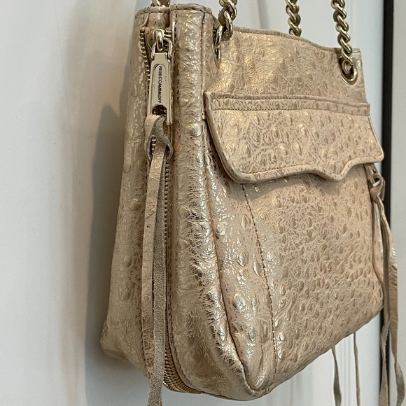 Rebecca Minkoff Ostrich Swing Bag Metallic Champagne Leather - Picture 5 of 15